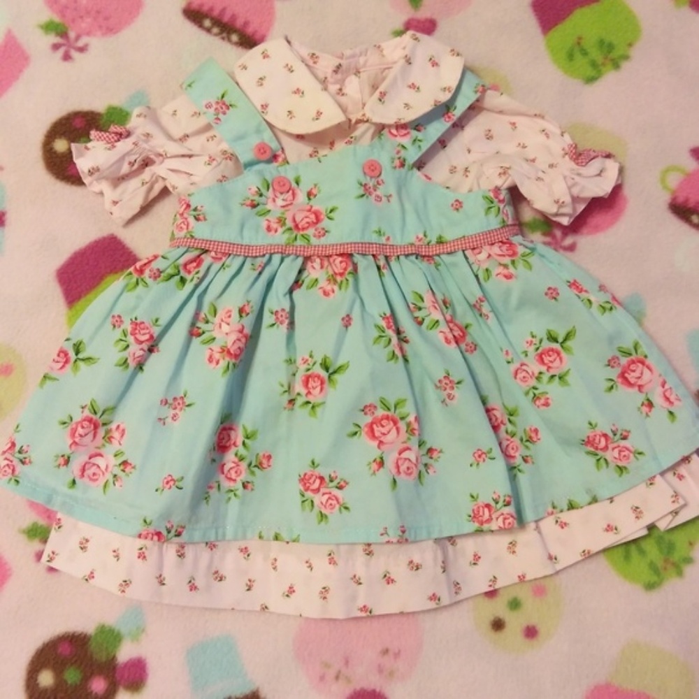NWOT GIRL NEWBORN - PINK & BLUE PINAFORE DRESS